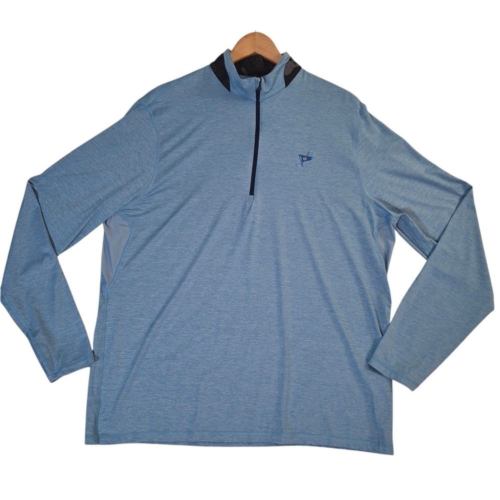 Greyson 1/4 Zip Pullover Men's XXL Blue Heathered Camo Trim Ocean Reef Club Golf